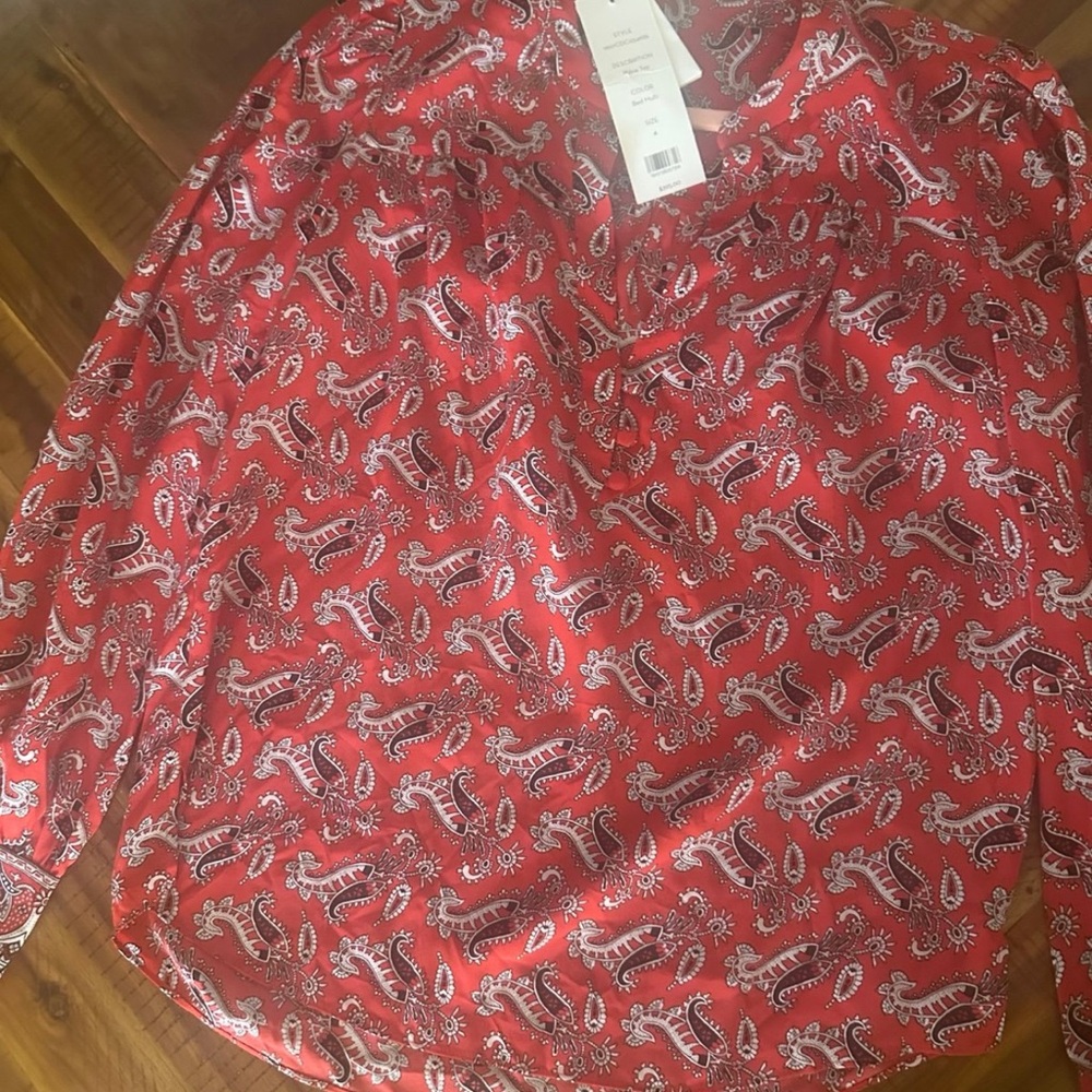 Veronica Beard Red Paisley Blouse